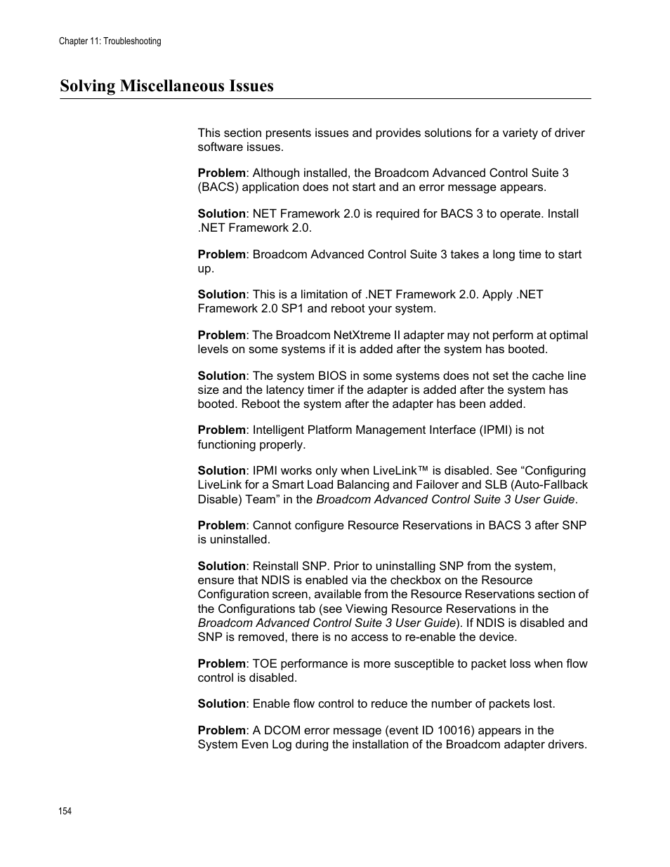 Solving miscellaneous issues | Allied Telesis NetExtreme II Adapters User Manual | Page 154 / 178