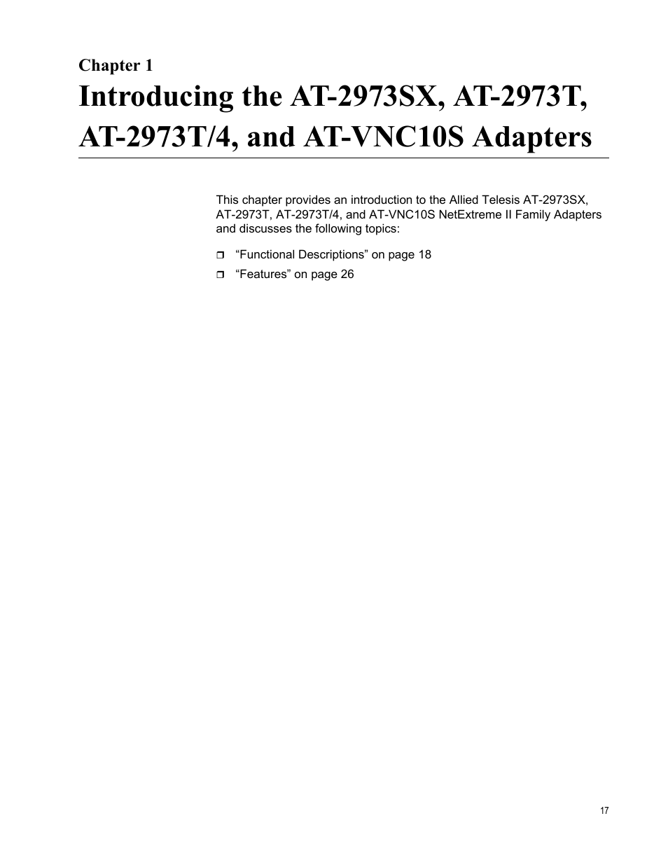 Chapter 1 | Allied Telesis NetExtreme II Adapters User Manual | Page 17 / 178