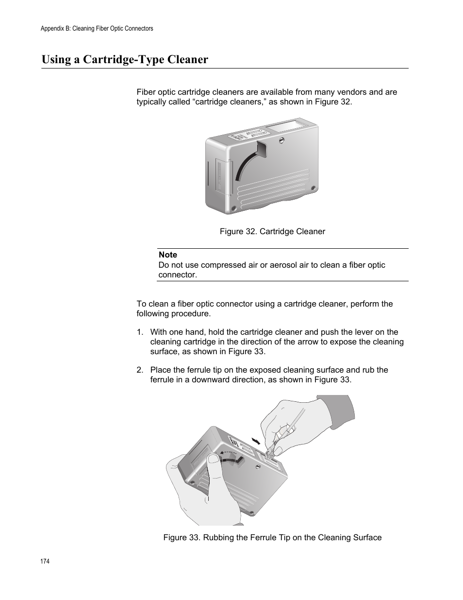 Using a cartridge-type cleaner | Allied Telesis NetExtreme II Adapters User Manual | Page 174 / 178