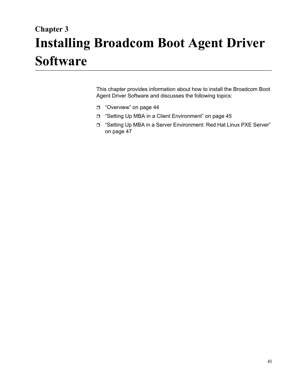 Chapter 3, Installing broadcom boot agent driver software | Allied Telesis NetExtreme II Adapters User Manual | Page 43 / 178