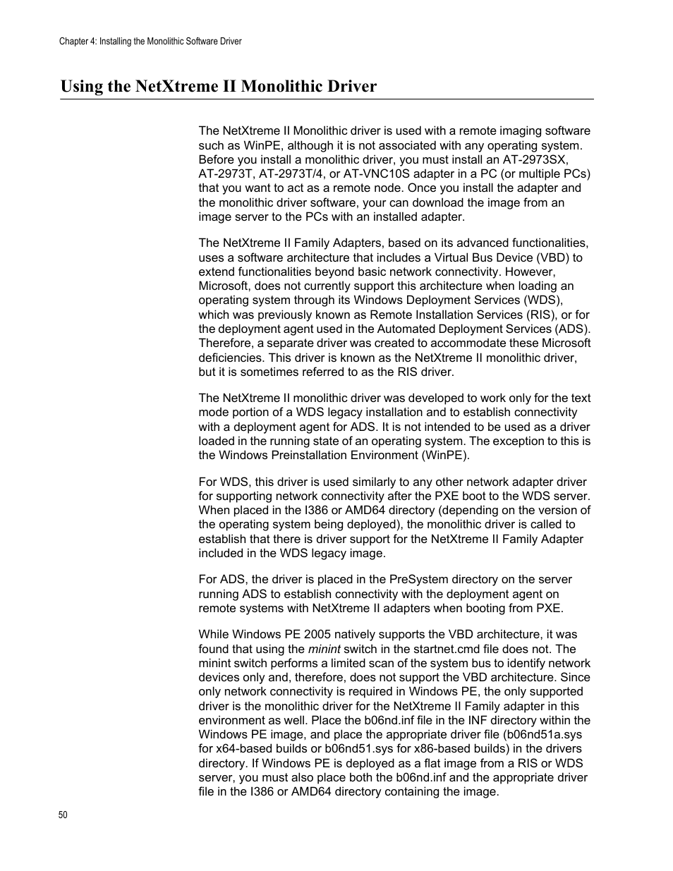 Using the netxtreme ii monolithic driver | Allied Telesis NetExtreme II Adapters User Manual | Page 50 / 178
