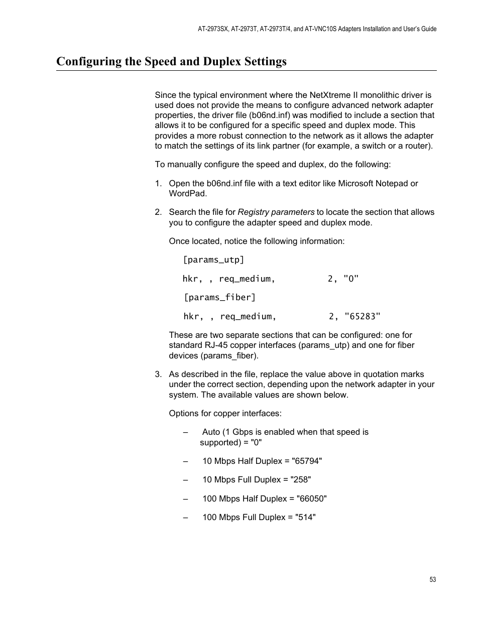 Configuring the speed and duplex settings | Allied Telesis NetExtreme II Adapters User Manual | Page 53 / 178