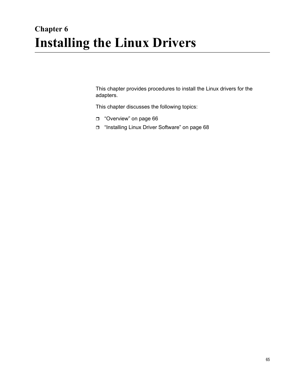 Chapter 6, Installing the linux drivers, R 6: installing the linux drivers | Allied Telesis NetExtreme II Adapters User Manual | Page 65 / 178