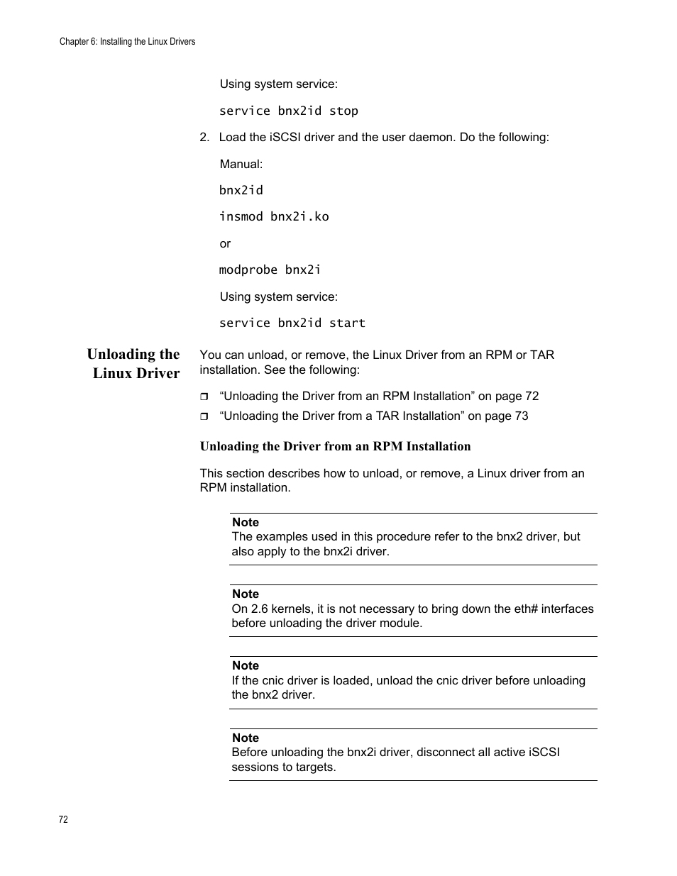 Unloading the linux driver | Allied Telesis NetExtreme II Adapters User Manual | Page 72 / 178