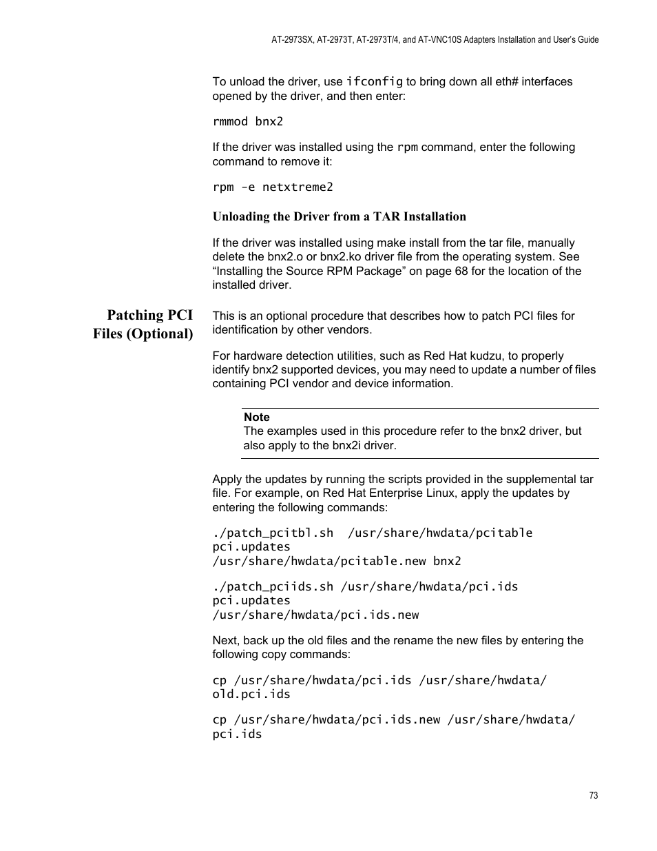 Patching pci files (optional) | Allied Telesis NetExtreme II Adapters User Manual | Page 73 / 178
