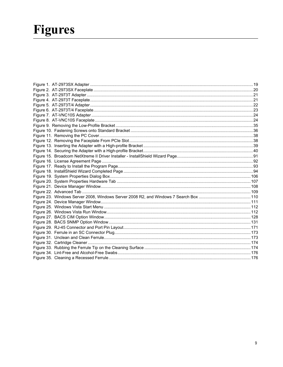 Figures | Allied Telesis NetExtreme II Adapters User Manual | Page 9 / 178