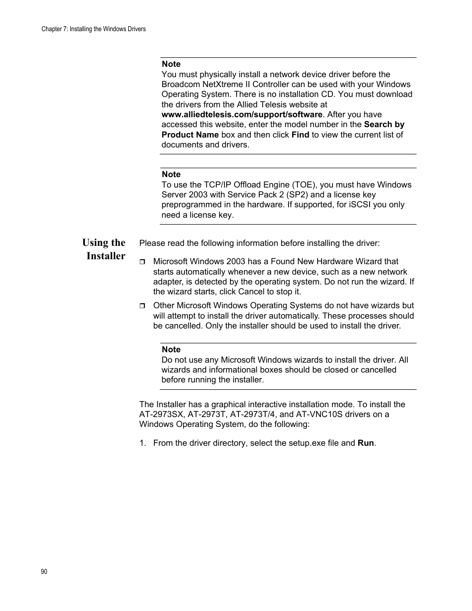 Using the installer | Allied Telesis NetExtreme II Adapters User Manual | Page 90 / 178