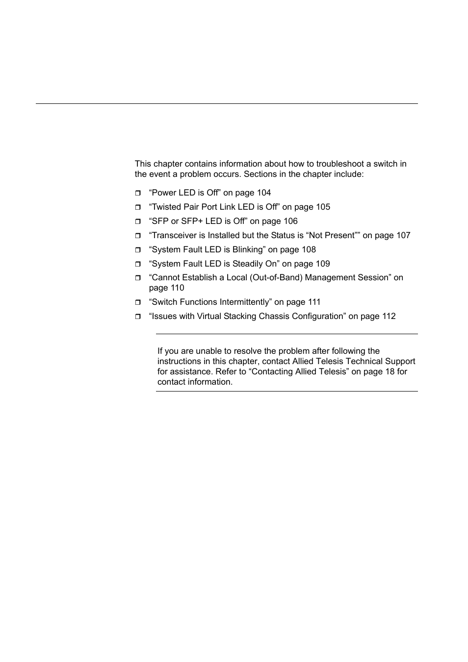 Troubleshooting, Chapter 5 | Allied Telesis x610 Series Layer 3 User Manual | Page 103 / 120