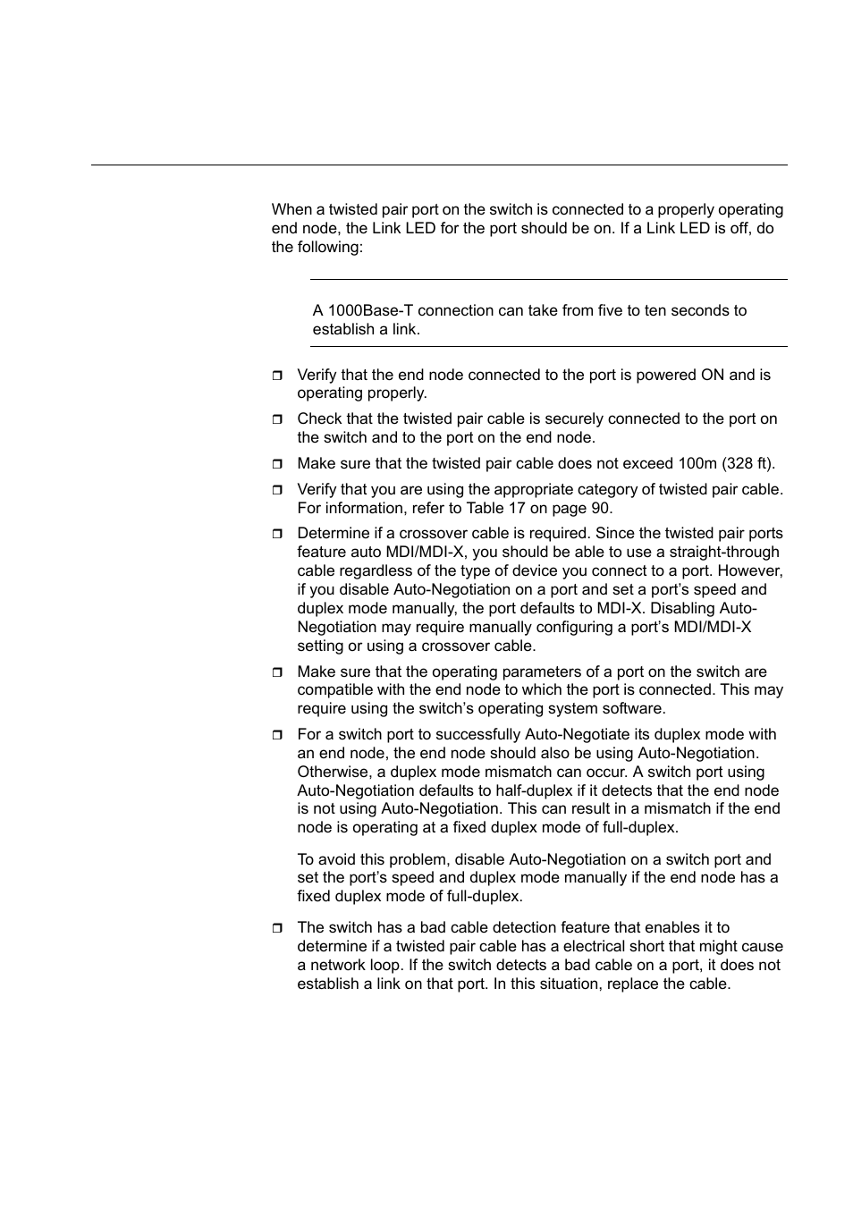 Twisted pair port link led is off | Allied Telesis x610 Series Layer 3 User Manual | Page 105 / 120