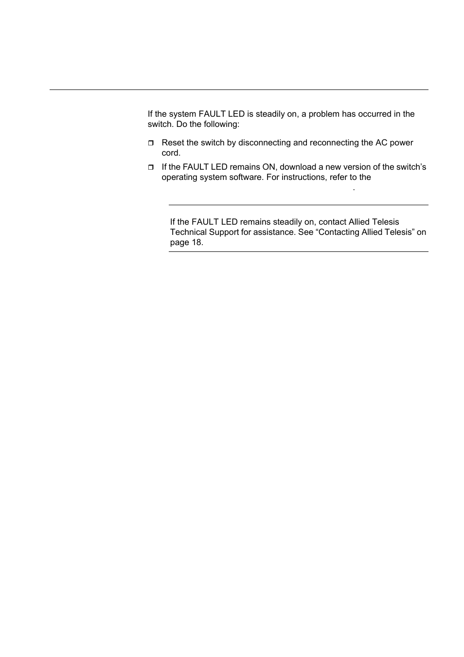 System fault led is steadily on | Allied Telesis x610 Series Layer 3 User Manual | Page 109 / 120