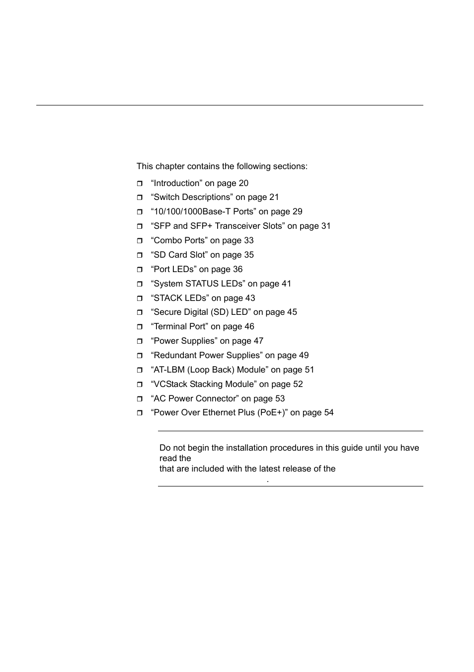 Overview, Chapter 1 | Allied Telesis x610 Series Layer 3 User Manual | Page 19 / 120
