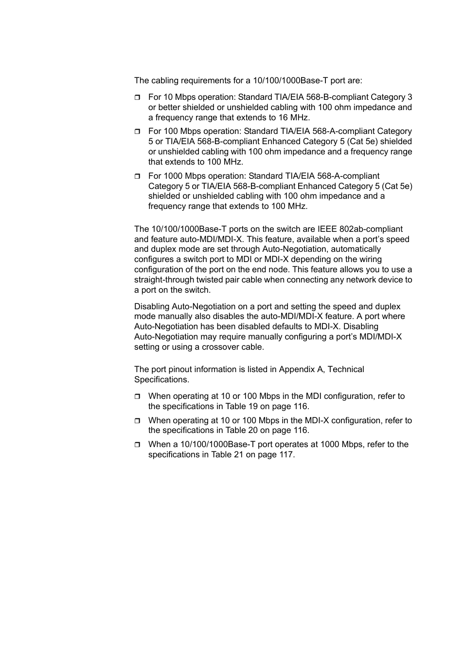 Cable type, Auto-mdi/ mdix, Port pinouts | Auto-mdi/mdi-x, Auto-mdi/ mdi-x | Allied Telesis x610 Series Layer 3 User Manual | Page 30 / 120