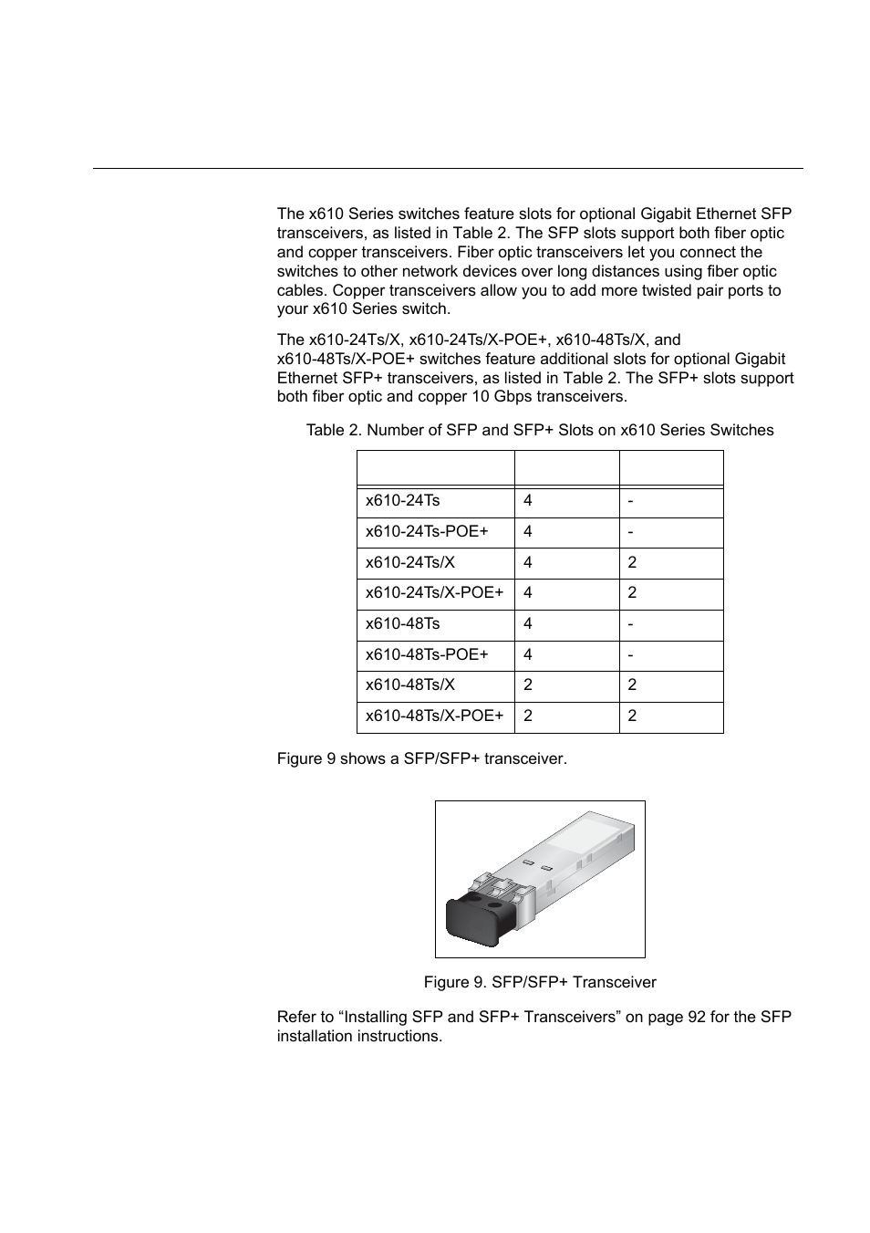 Sfp and sfp+ transceiver slots, Figure 9. sfp/sfp+ transceiver | Allied Telesis x610 Series Layer 3 User Manual | Page 31 / 120
