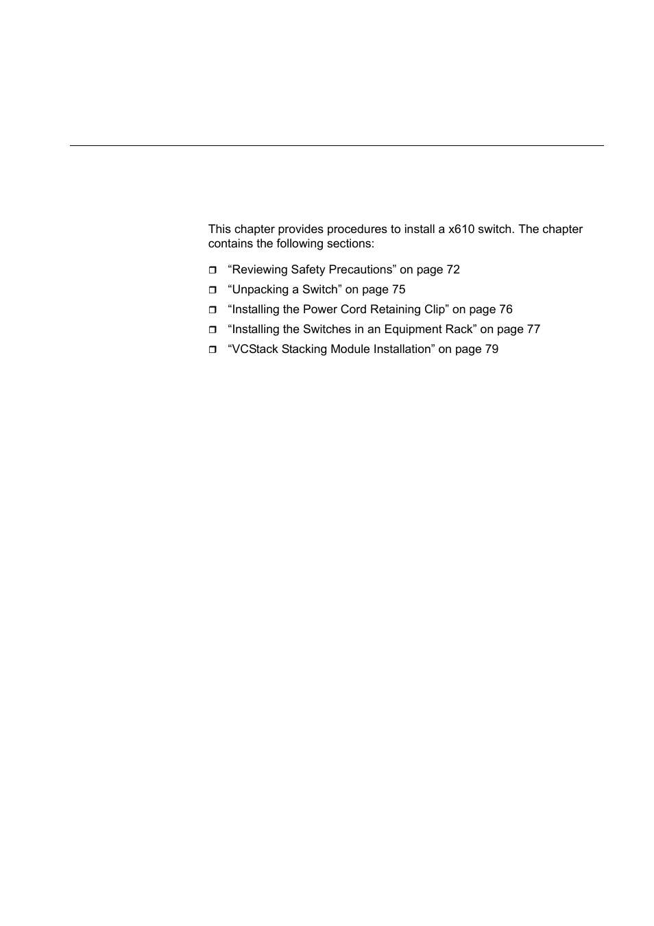 Installing the hardware, Chapter 3 | Allied Telesis x610 Series Layer 3 User Manual | Page 71 / 120