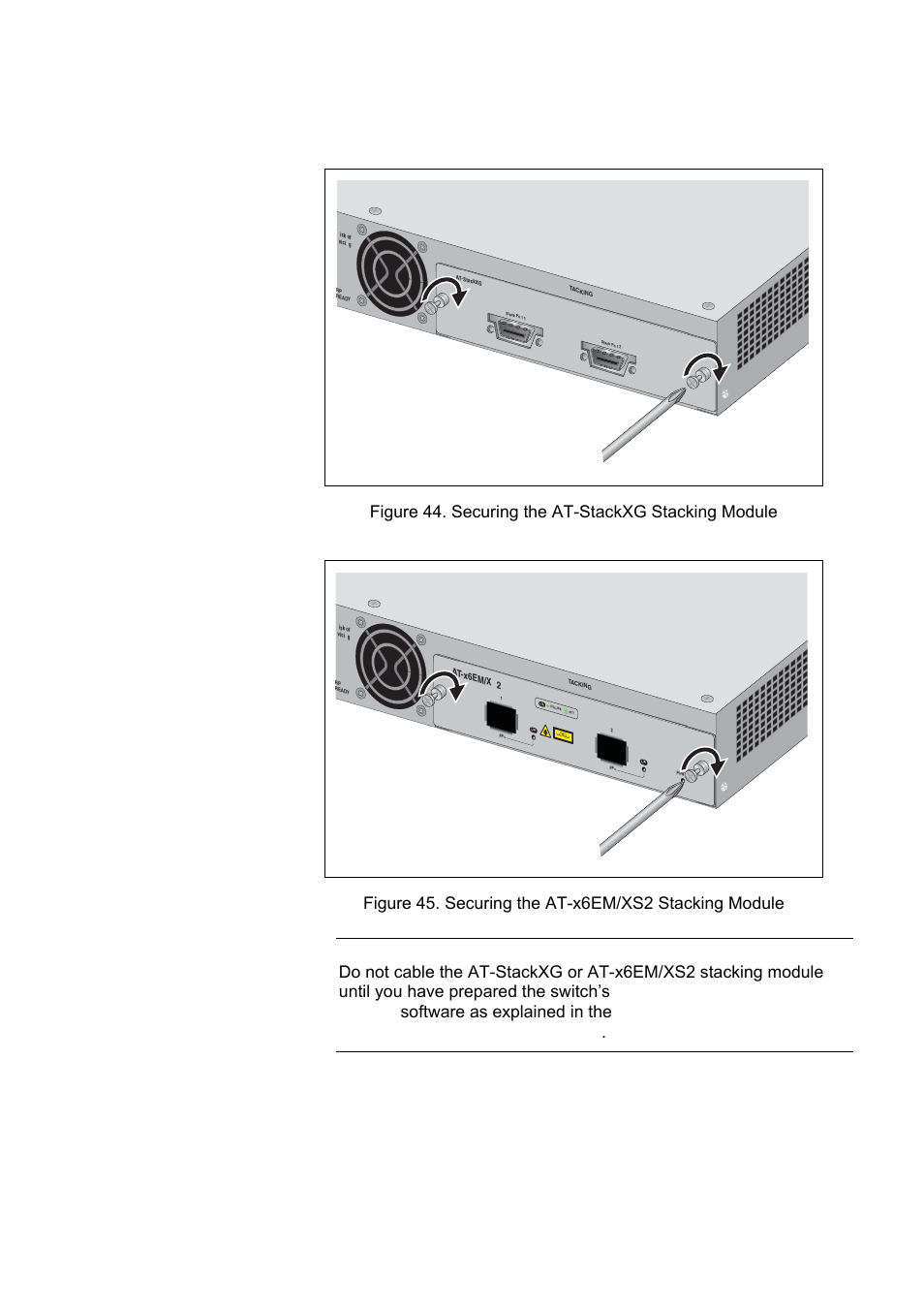 Figure 46. removing the plastic protector, Operating system software reference guide | Allied Telesis x610 Series Layer 3 User Manual | Page 83 / 120