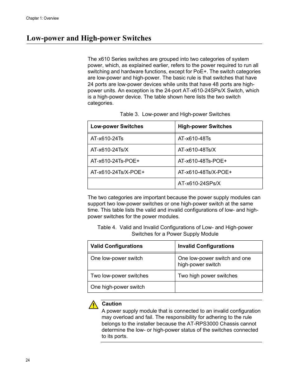 Low-power and high-power switches | Allied Telesis AT-RPS3000 User Manual | Page 24 / 92