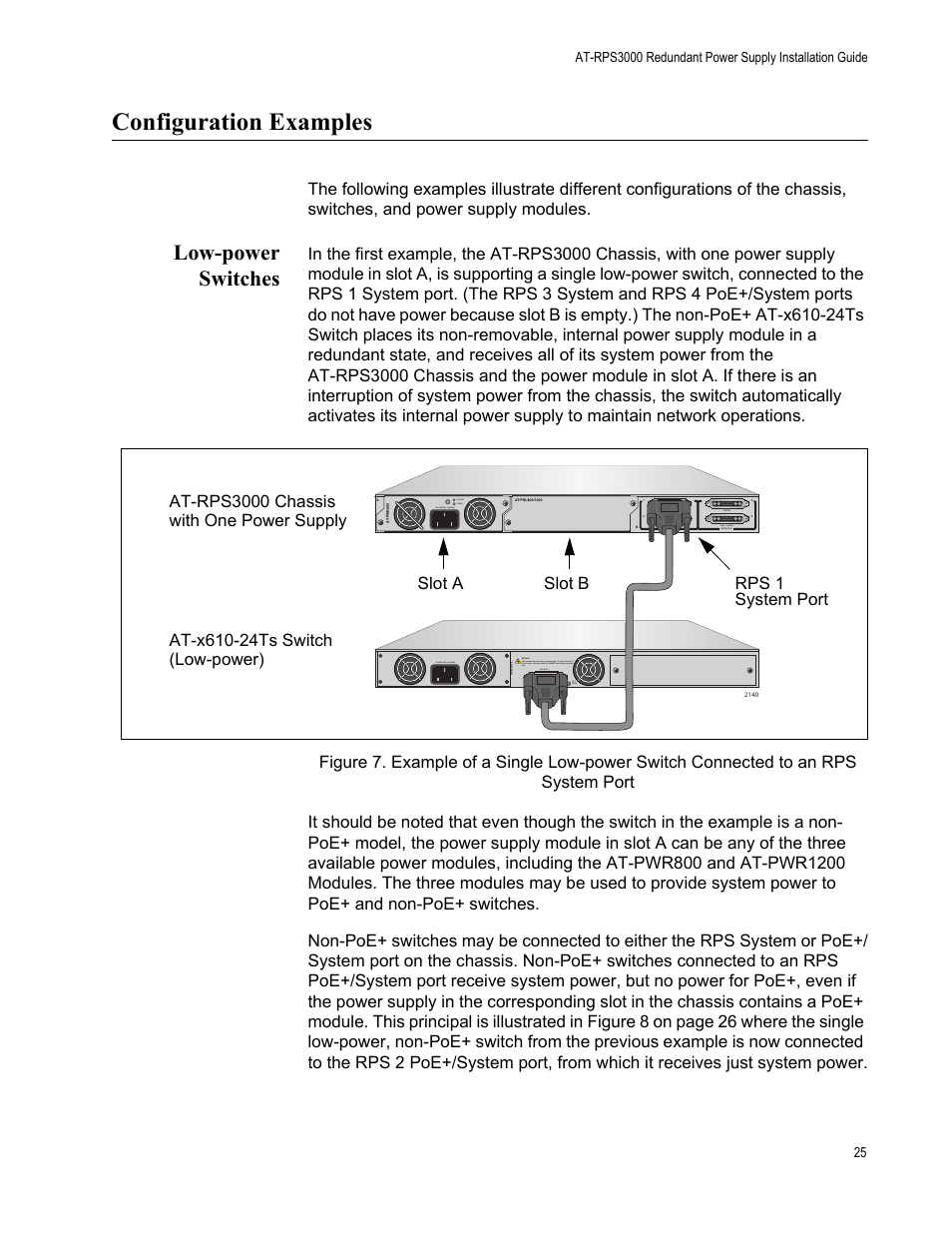 Configuration examples, Low-power switches | Allied Telesis AT-RPS3000 User Manual | Page 25 / 92