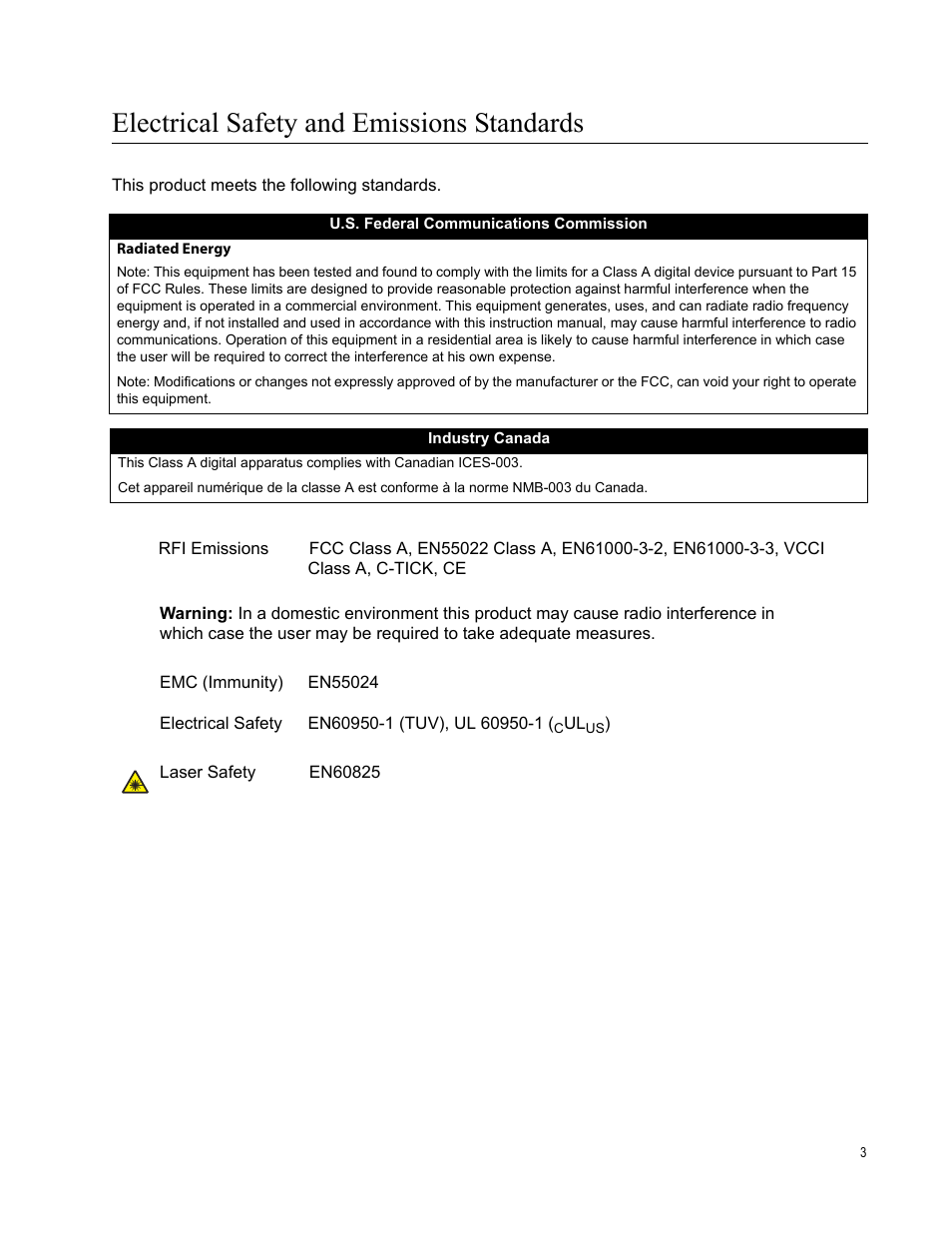 Electrical safety and emissions standards | Allied Telesis AT-RPS3000 User Manual | Page 3 / 92