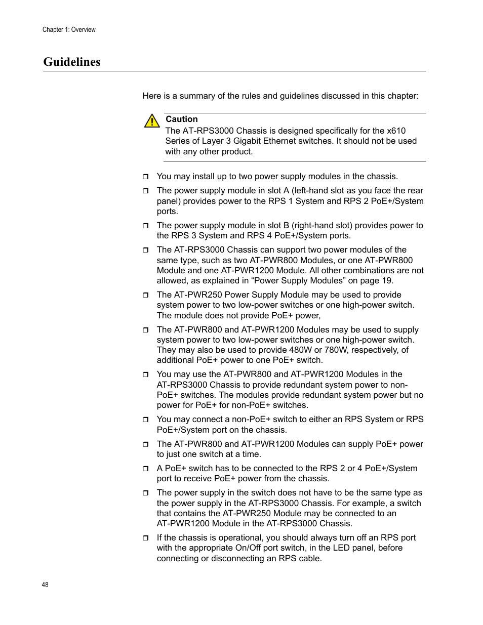 Guidelines | Allied Telesis AT-RPS3000 User Manual | Page 48 / 92