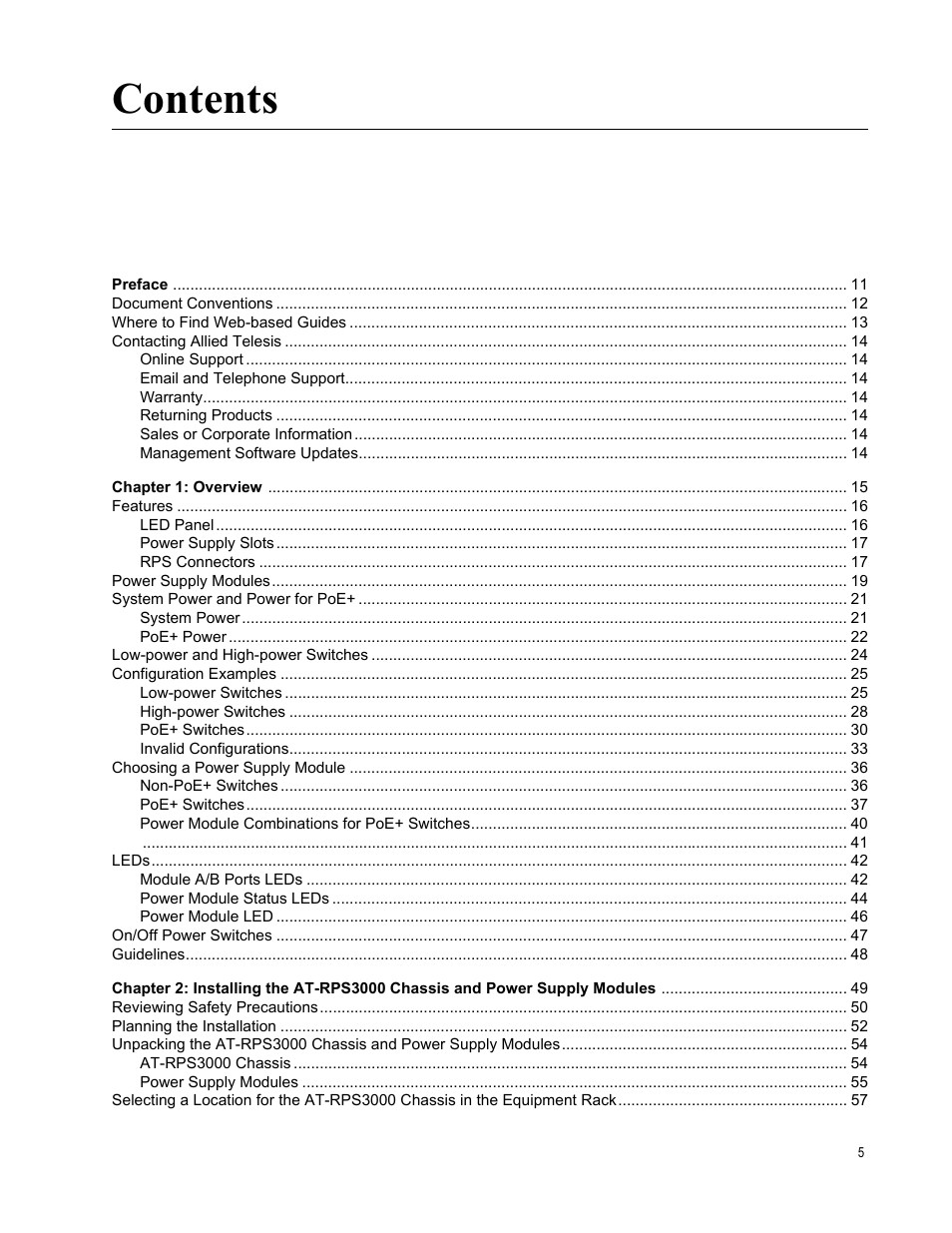 Allied Telesis AT-RPS3000 User Manual | Page 5 / 92