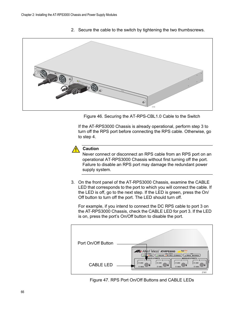 Cable led port on/off button | Allied Telesis AT-RPS3000 User Manual | Page 66 / 92