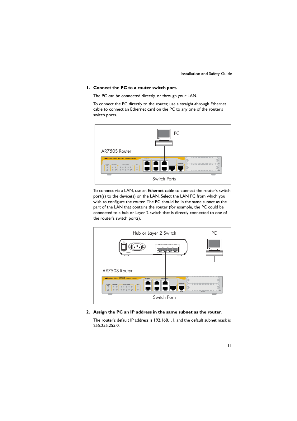 Switch ports pc ar750s router | Allied Telesis AR700 Series Router User Manual | Page 12 / 38