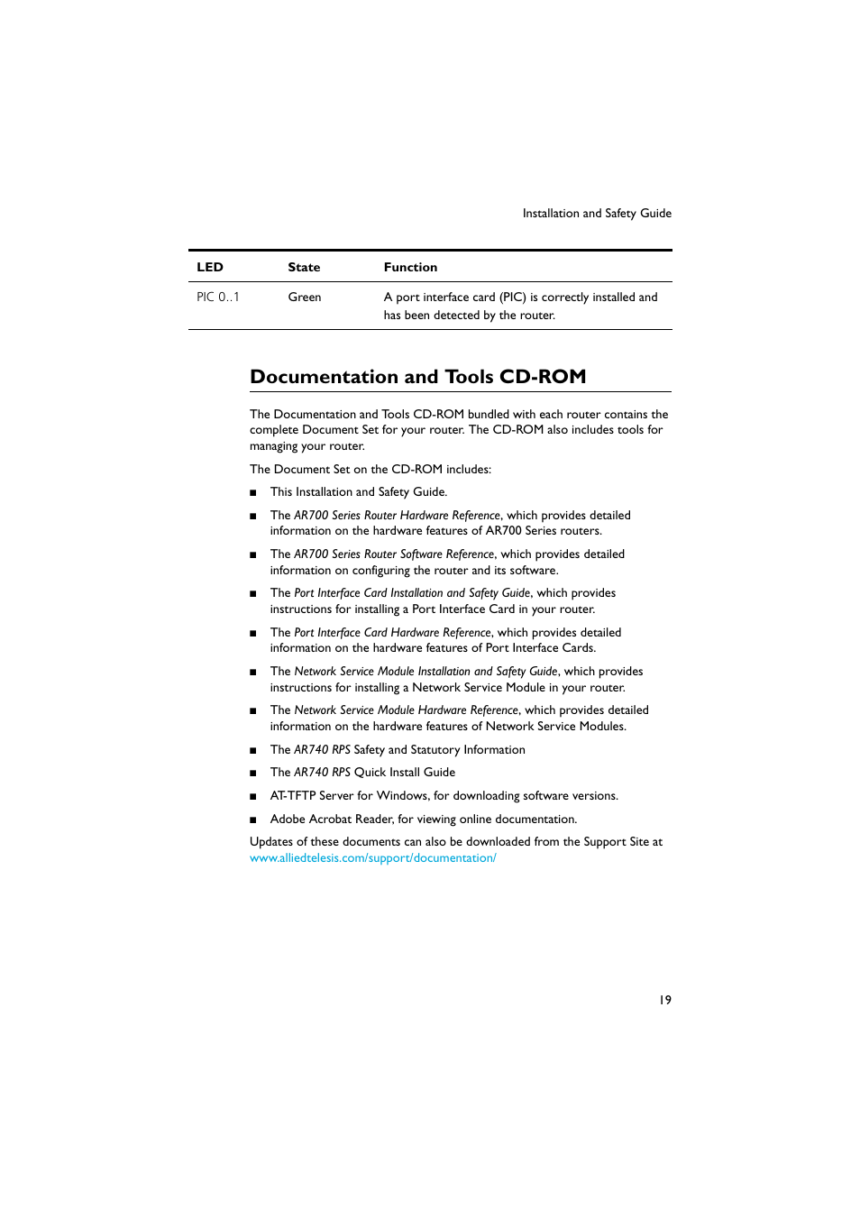 Documentation and tools cd-rom | Allied Telesis AR700 Series Router User Manual | Page 20 / 38