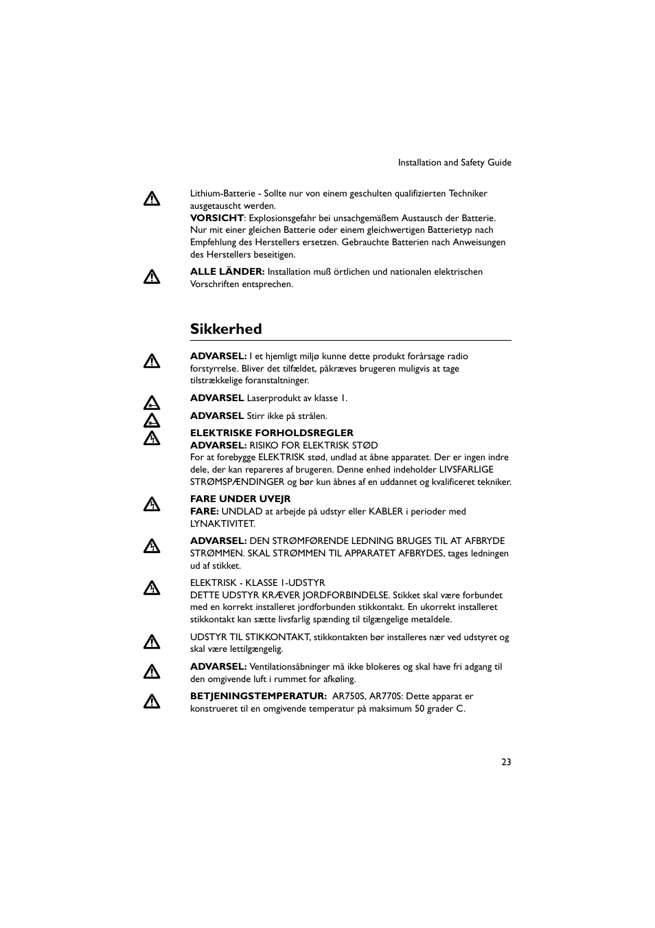 Sikkerhed | Allied Telesis AR700 Series Router User Manual | Page 24 / 38