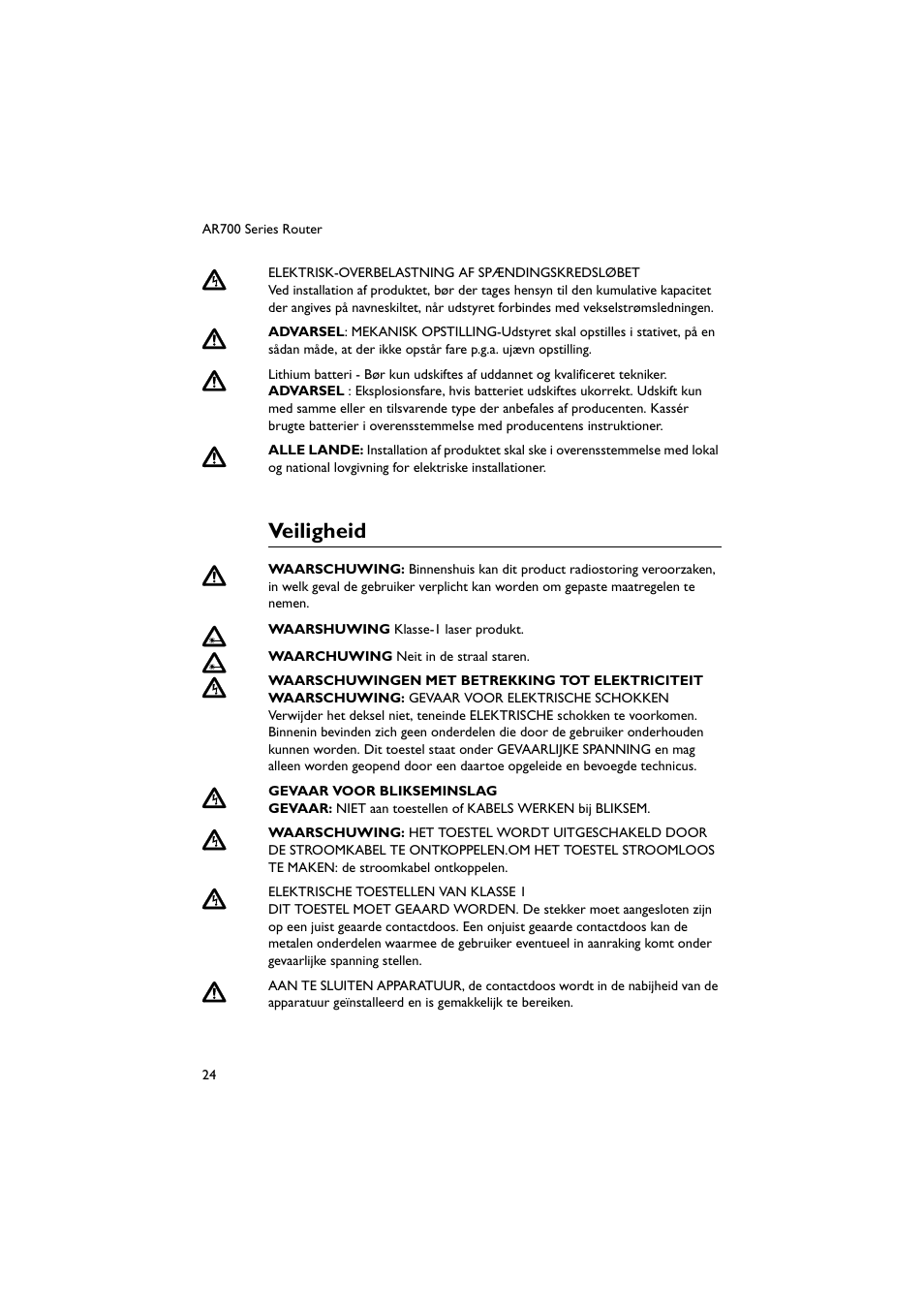 Veiligheid | Allied Telesis AR700 Series Router User Manual | Page 25 / 38