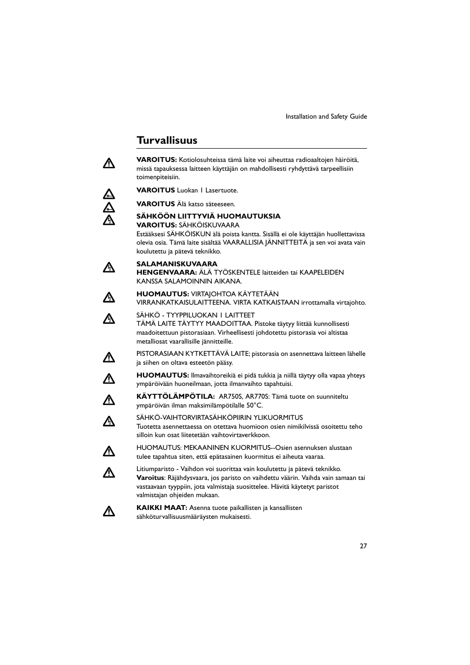 Turvallisuus | Allied Telesis AR700 Series Router User Manual | Page 28 / 38