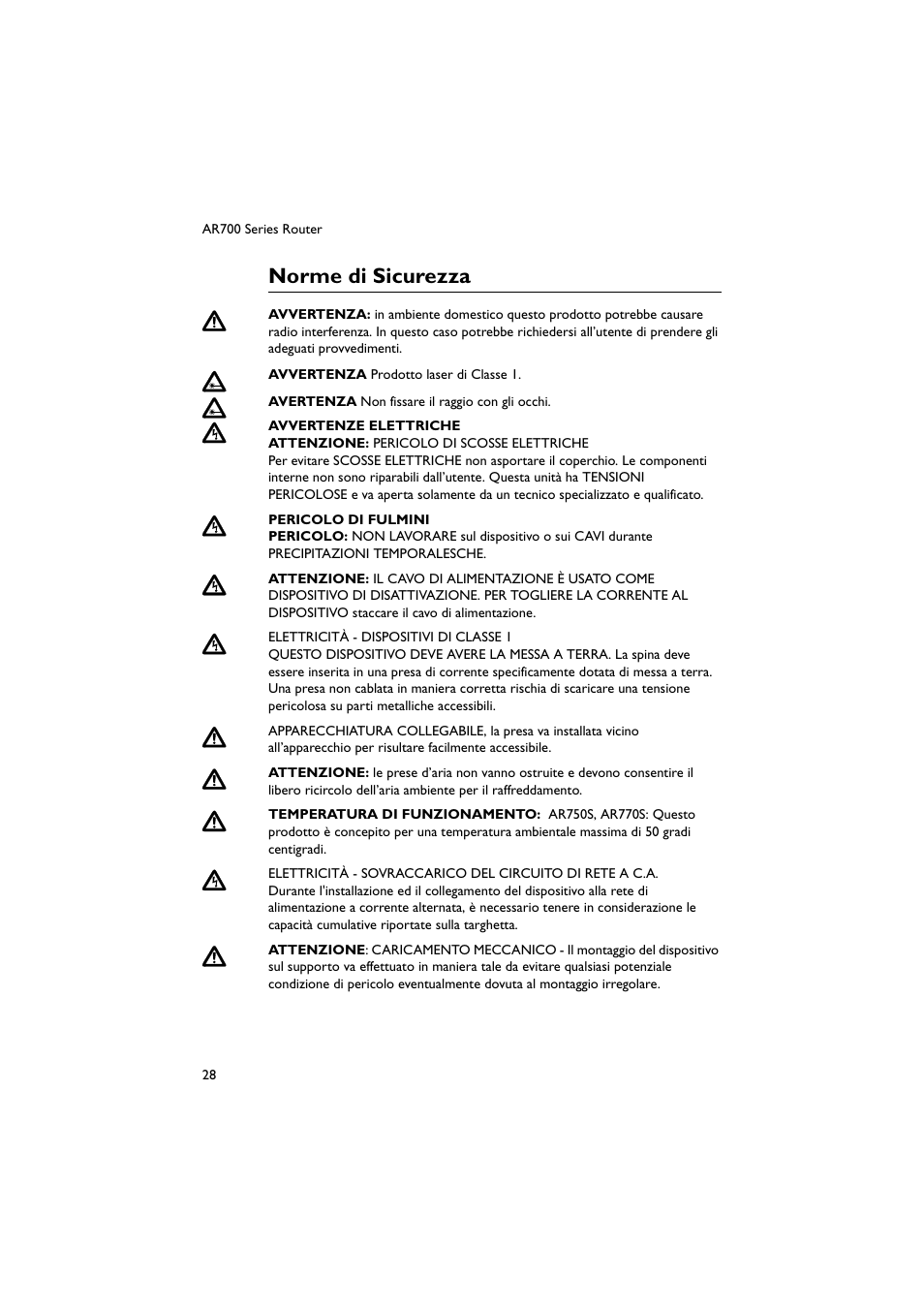 Norme di sicurezza | Allied Telesis AR700 Series Router User Manual | Page 29 / 38