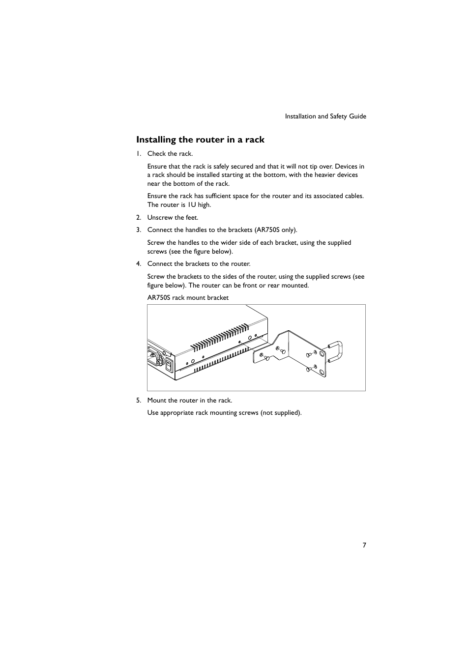 Installing the router in a rack | Allied Telesis AR700 Series Router User Manual | Page 8 / 38