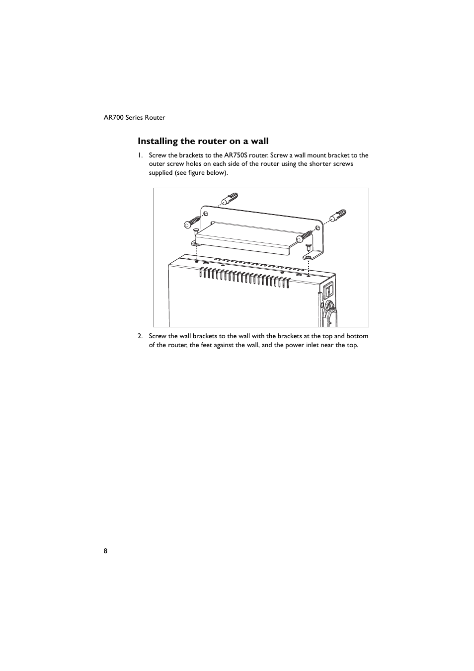 Installing the router on a wall | Allied Telesis AR700 Series Router User Manual | Page 9 / 38