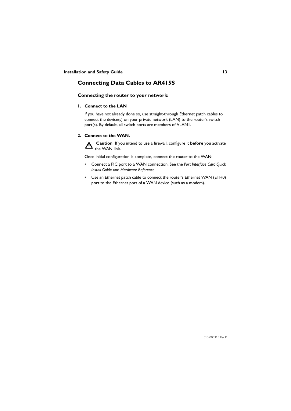 Connecting data cables to ar415s | Allied Telesis AR400 Series Router User Manual | Page 14 / 54