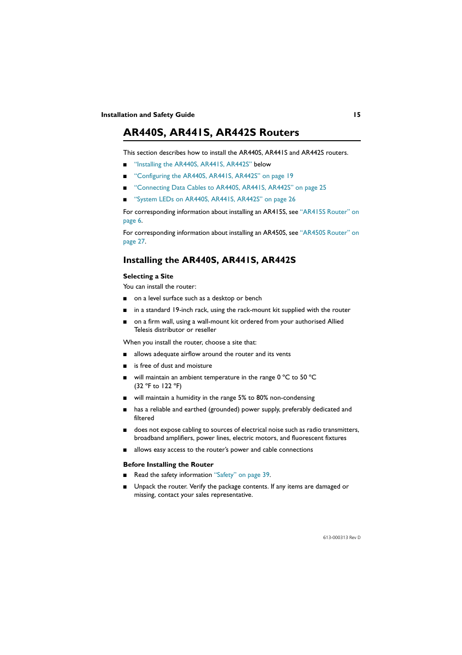 Ar440s, ar441s, ar442s routers, Installing the ar440s, ar441s, ar442s | Allied Telesis AR400 Series Router User Manual | Page 16 / 54