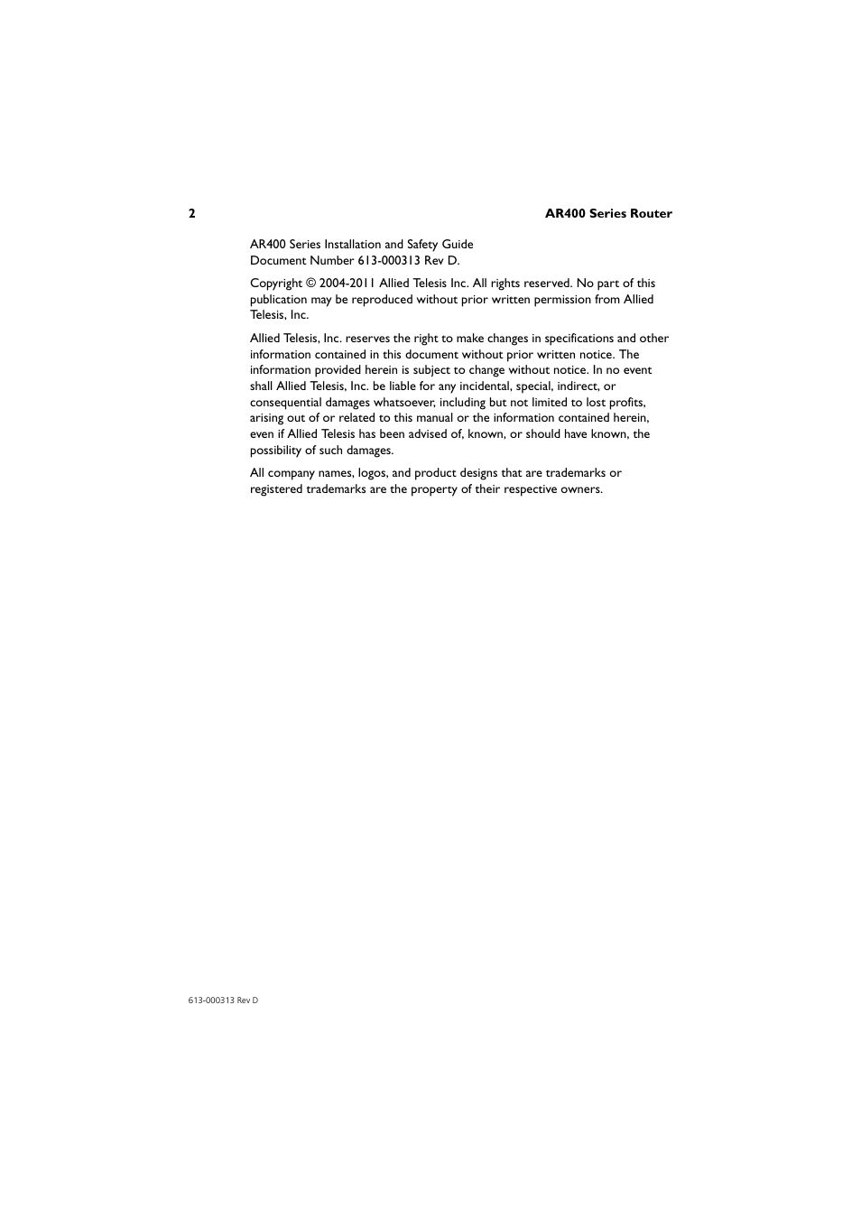 Allied Telesis AR400 Series Router User Manual | Page 3 / 54