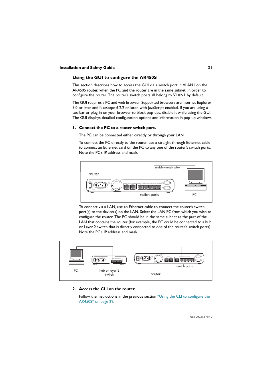 Using the gui to configure the ar450s, Installation and safety guide 31 | Allied Telesis AR400 Series Router User Manual | Page 32 / 54