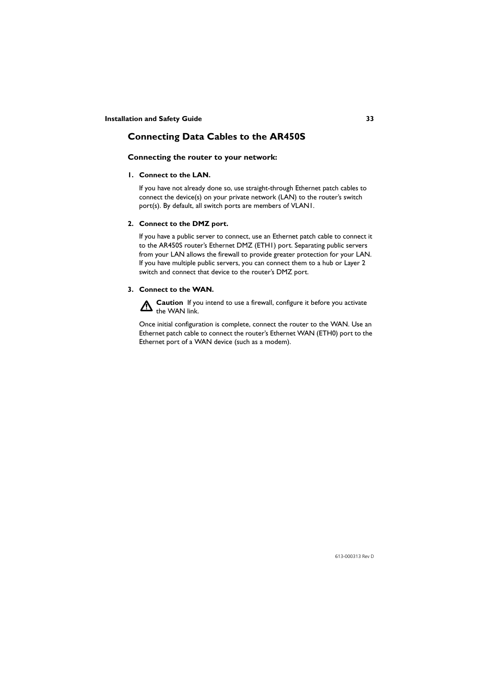 Connecting data cables to the ar450s | Allied Telesis AR400 Series Router User Manual | Page 34 / 54