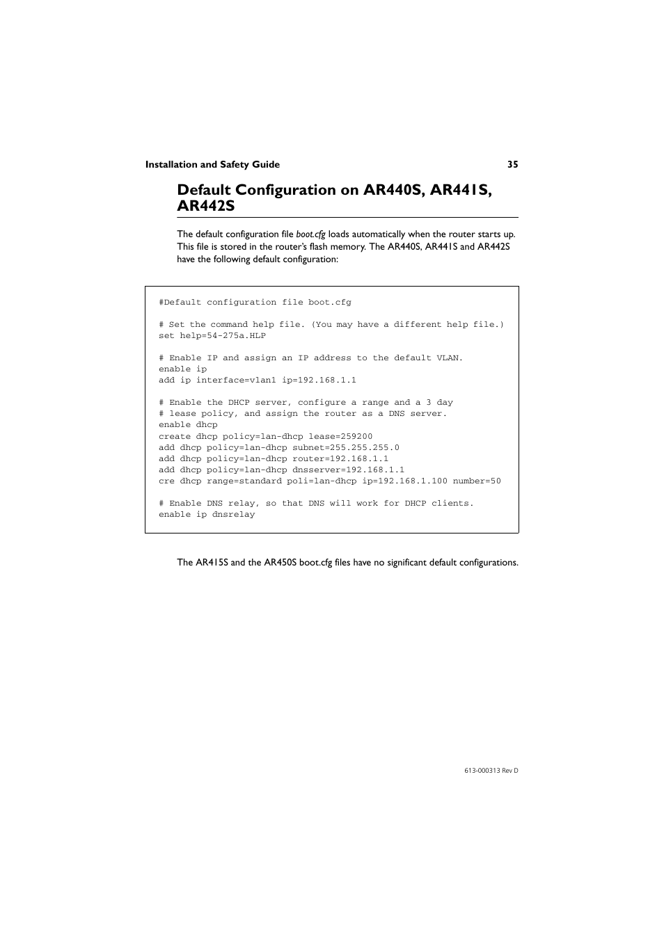 Default configuration on ar440s, ar441s, ar442s, Default | Allied Telesis AR400 Series Router User Manual | Page 36 / 54