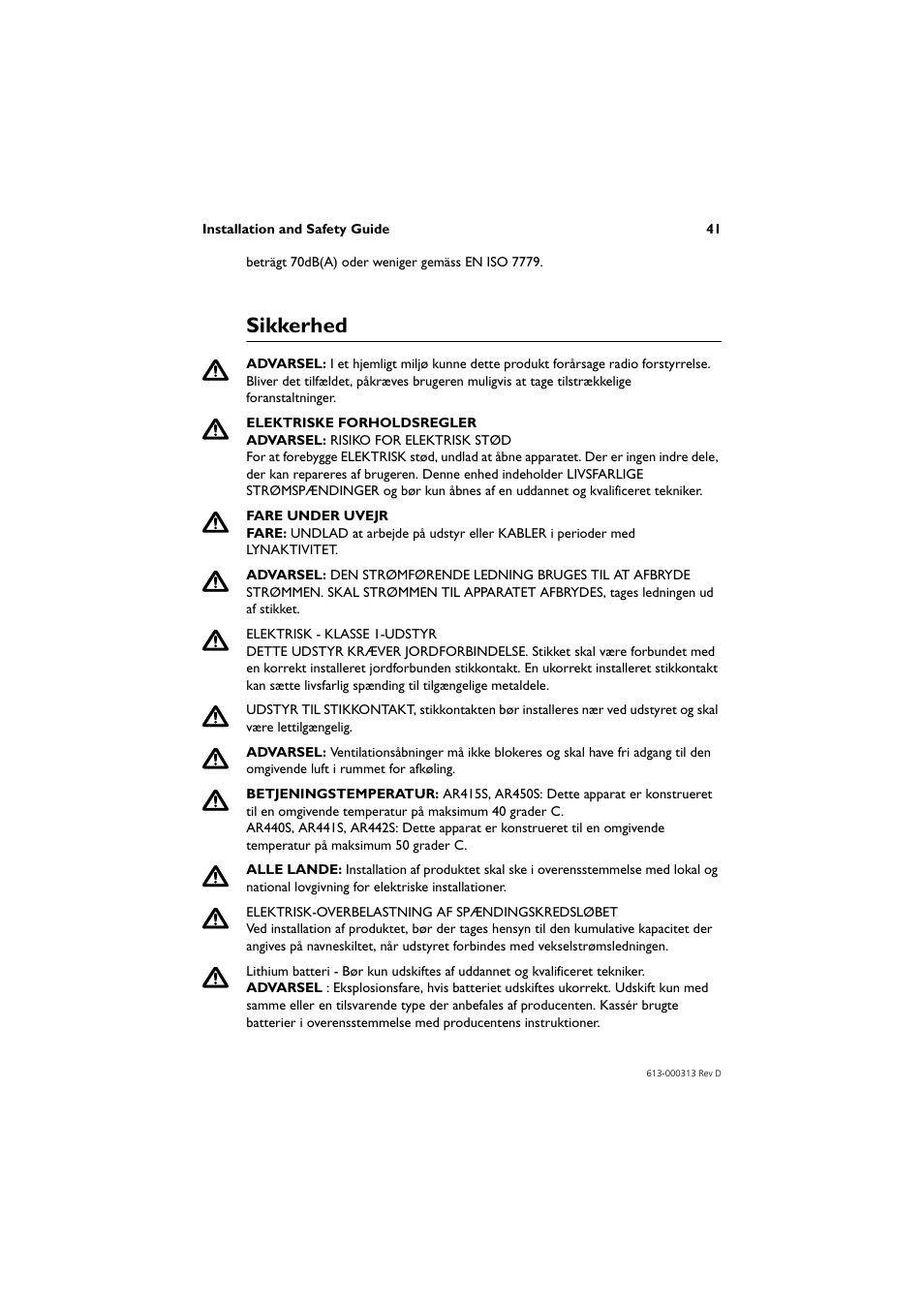 Sikkerhed | Allied Telesis AR400 Series Router User Manual | Page 42 / 54