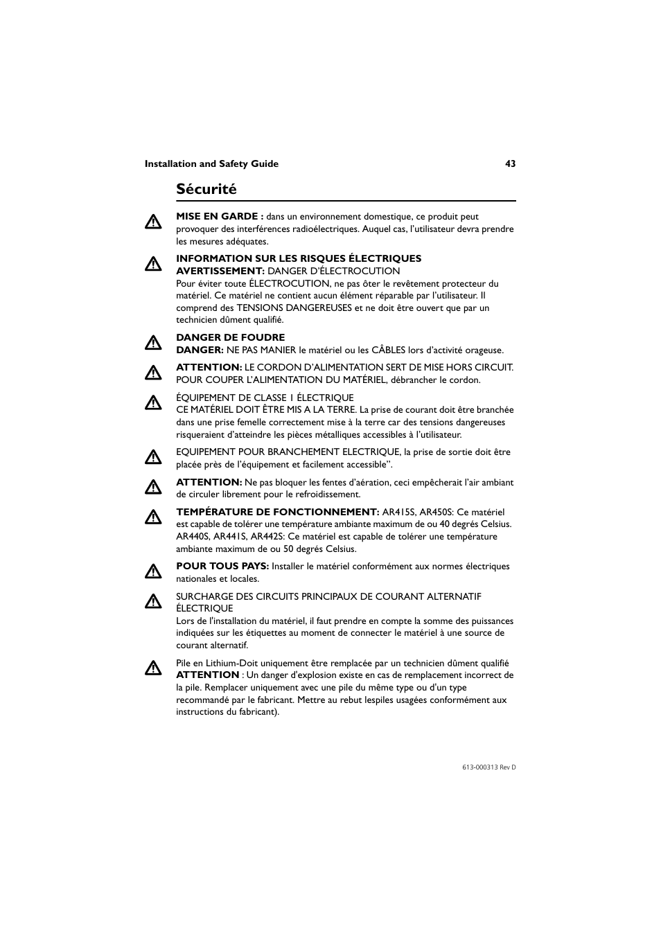 Sécurité | Allied Telesis AR400 Series Router User Manual | Page 44 / 54