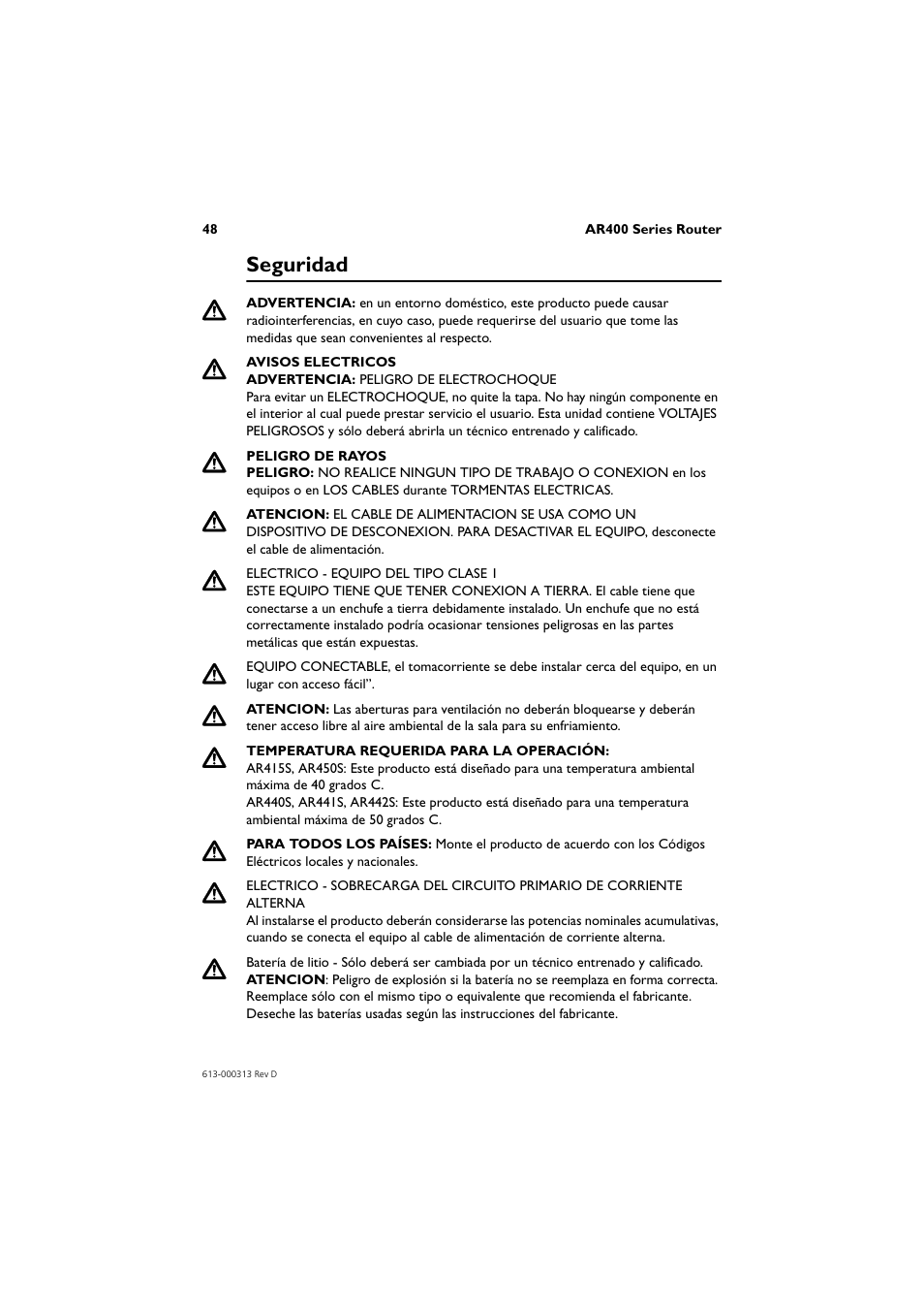 Seguridad | Allied Telesis AR400 Series Router User Manual | Page 49 / 54