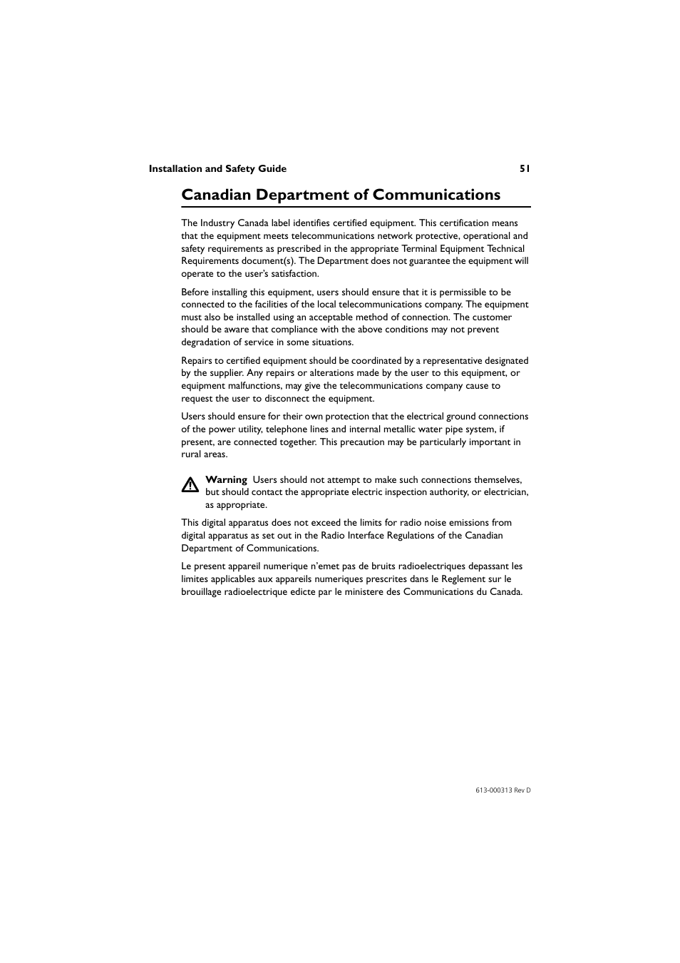Canadian department of communications | Allied Telesis AR400 Series Router User Manual | Page 52 / 54