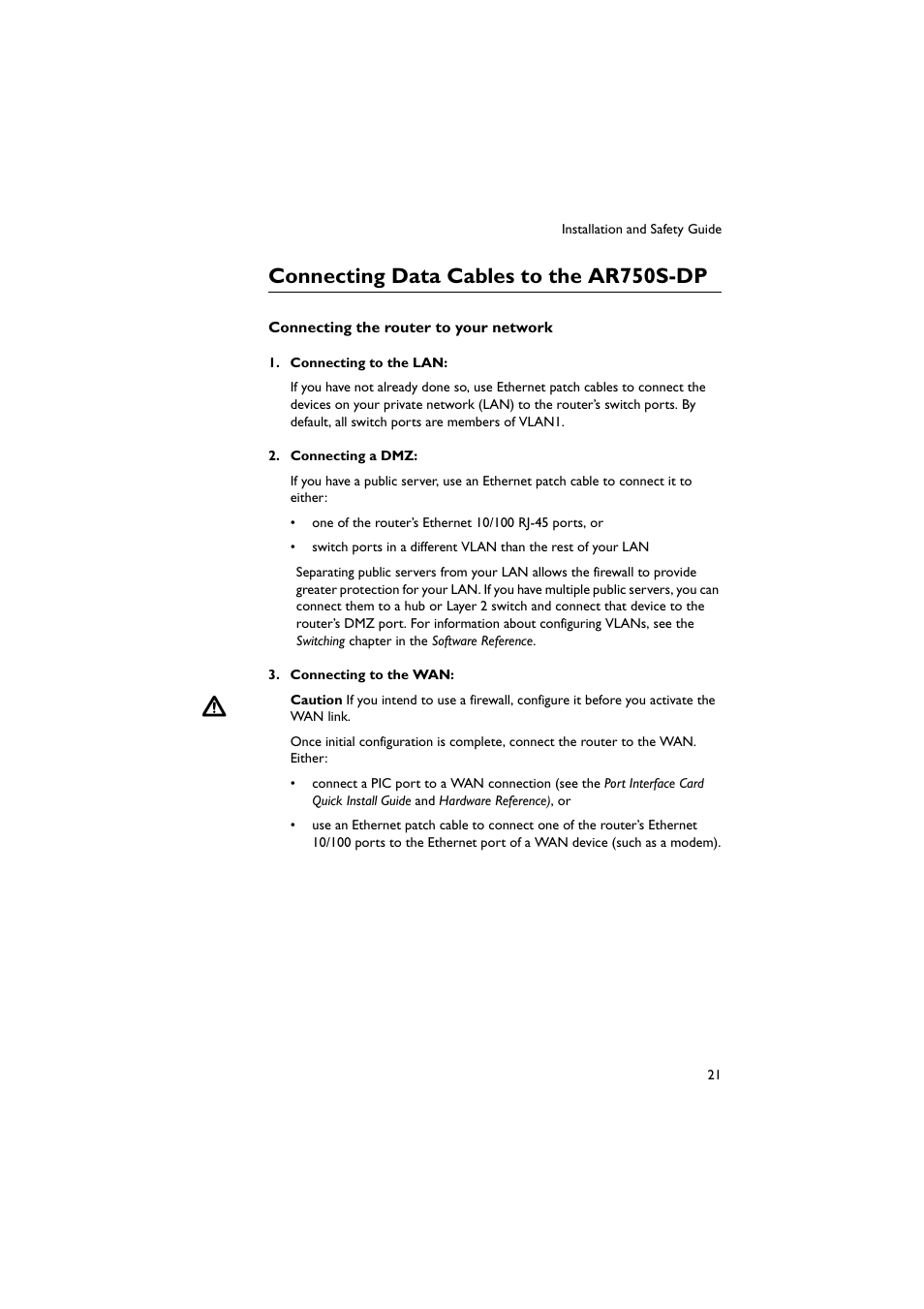Connecting data cables to the ar750s-dp | Allied Telesis AR750S-DP Secure VPN Router User Manual | Page 22 / 50