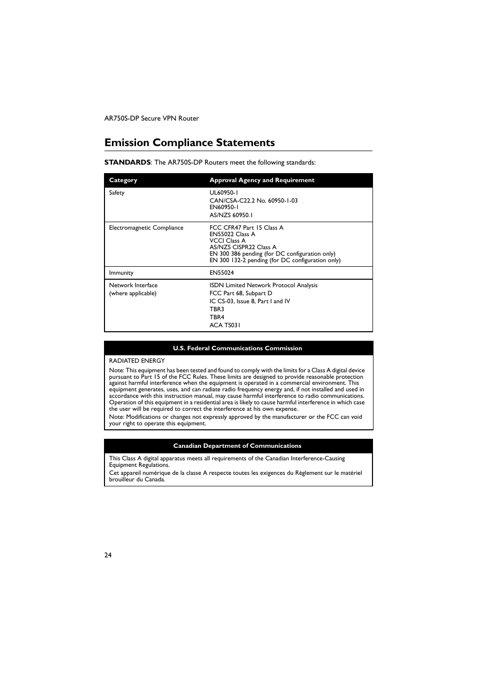 Emission compliance statements | Allied Telesis AR750S-DP Secure VPN Router User Manual | Page 25 / 50