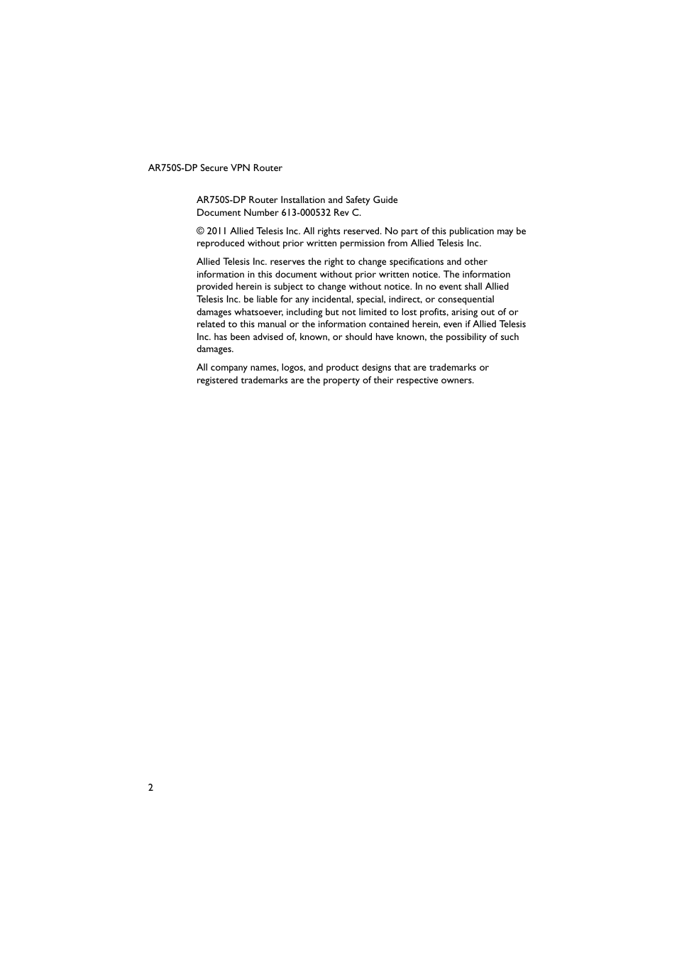 Allied Telesis AR750S-DP Secure VPN Router User Manual | Page 3 / 50