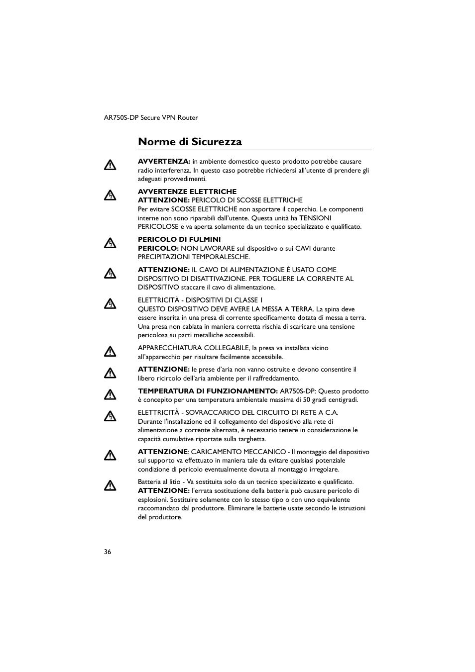 Norme di sicurezza | Allied Telesis AR750S-DP Secure VPN Router User Manual | Page 37 / 50