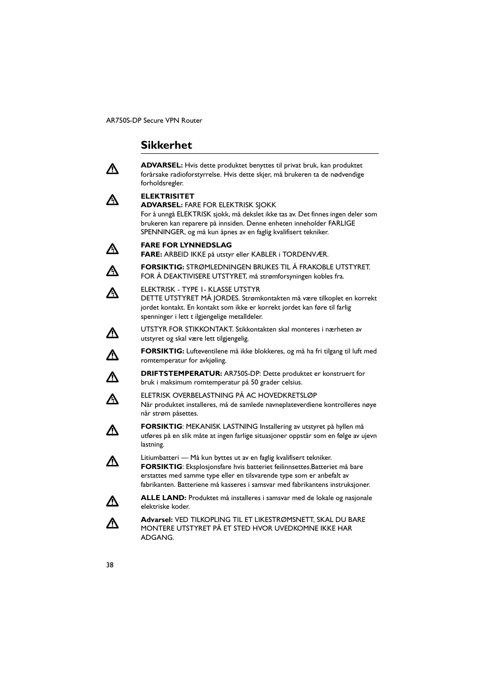 Sikkerhet | Allied Telesis AR750S-DP Secure VPN Router User Manual | Page 39 / 50