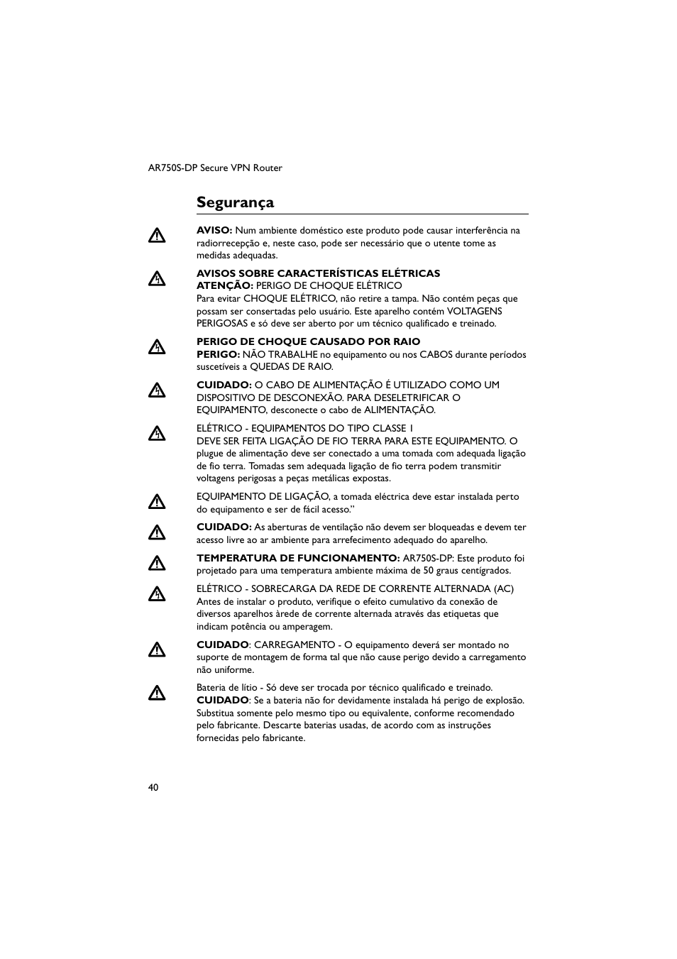 Segurança | Allied Telesis AR750S-DP Secure VPN Router User Manual | Page 41 / 50