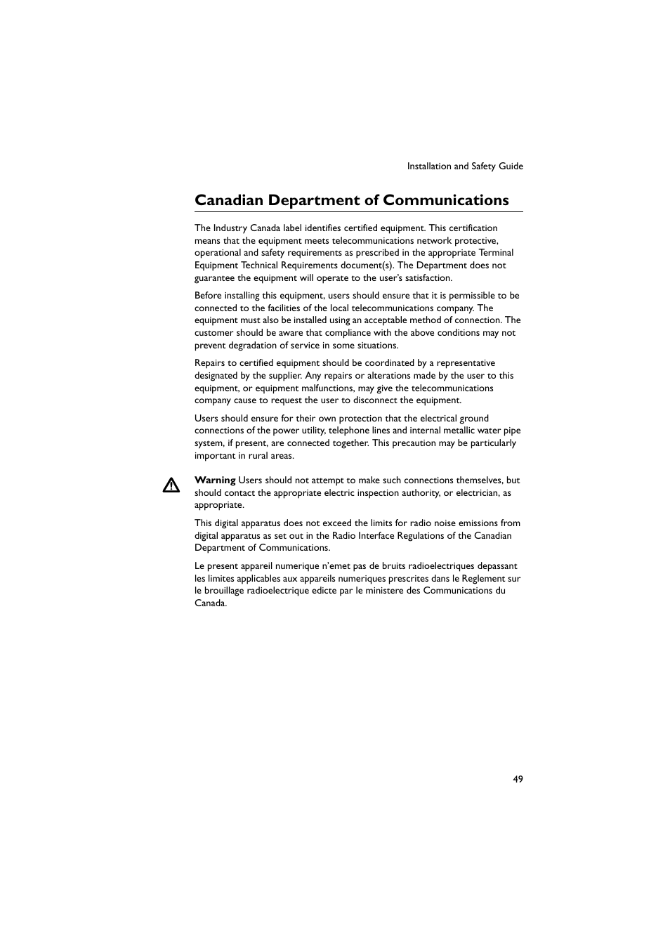 Canadian department of communications | Allied Telesis AR750S-DP Secure VPN Router User Manual | Page 50 / 50